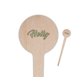 Christmas Holly 4" Round Wooden Food Picks - Double Sided (Personalized)