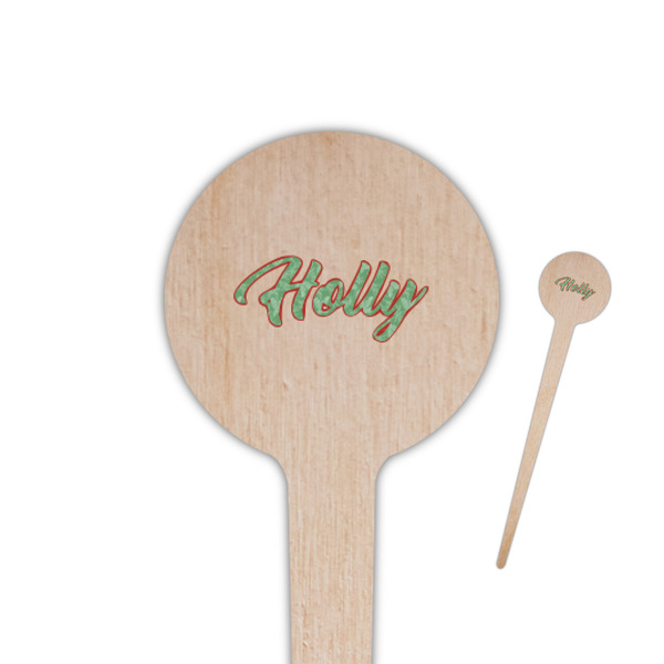 Custom Christmas Holly 4" Round Wooden Food Picks - Single Sided (Personalized)