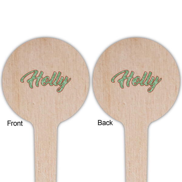 Christmas Holly Wooden 4" Food Pick - Round - Double Sided - Front & Back