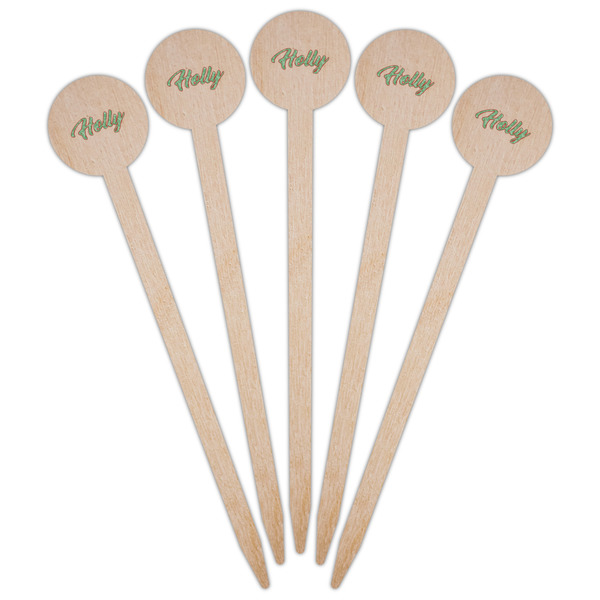 Christmas Holly Wooden 6" Food Pick - Round - Fan View