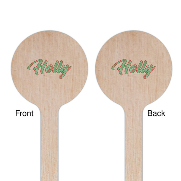 Christmas Holly Wooden 7.5" Stir Stick - Round - Double Sided - Front & Back