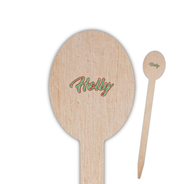 Custom Christmas Holly Oval Wooden Food Picks (Personalized)