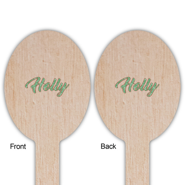 Christmas Holly Wooden Food Pick - Oval - Double Sided - Front & Back