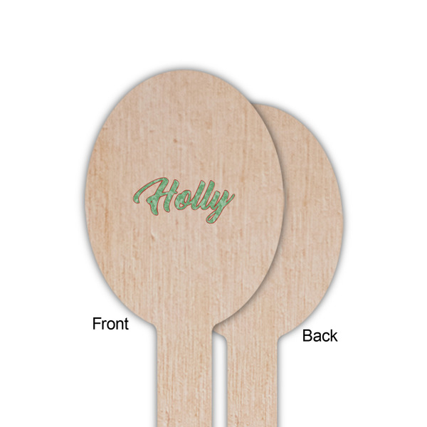 Christmas Holly Wooden Food Pick - Oval - Single Sided - Front & Back