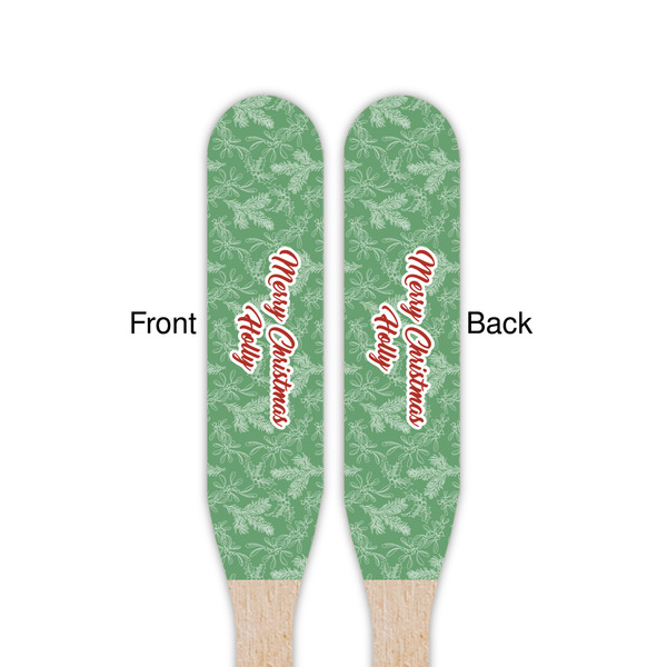 Christmas Holly Wooden Food Pick - Paddle - Double Sided - Front & Back