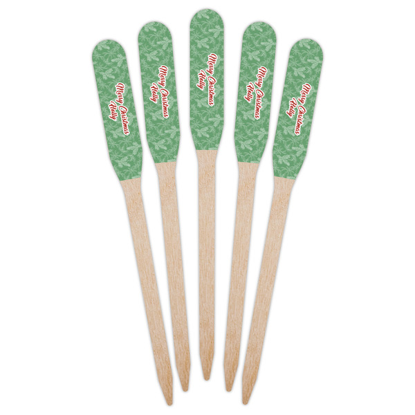 Christmas Holly Wooden Food Pick - Paddle - Fan View