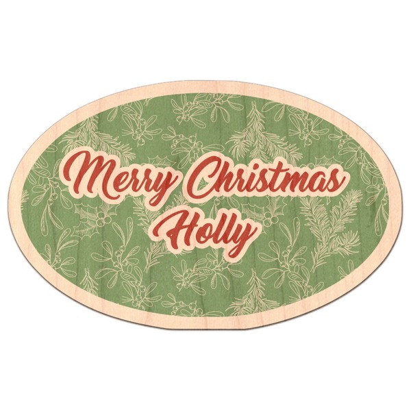 Custom Christmas Holly Genuine Maple or Cherry Wood Sticker (Personalized)