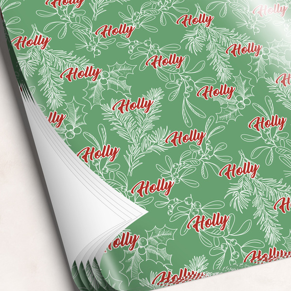Custom Christmas Holly Wrapping Paper Sheets - Single-Sided - 20" x 28" (Personalized)