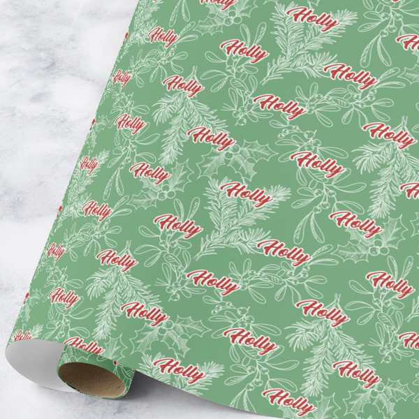 Custom Christmas Holly Wrapping Paper Roll - Large (Personalized)