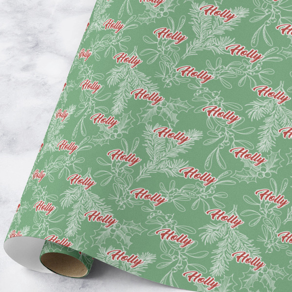Custom Christmas Holly Wrapping Paper Roll - Large - Matte (Personalized)