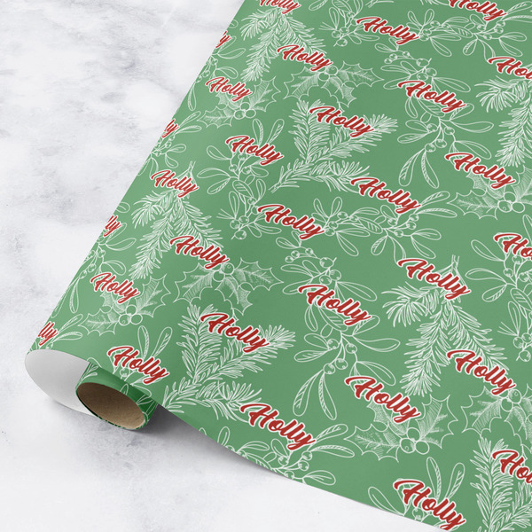 Custom Christmas Holly Wrapping Paper Roll - Medium (Personalized)