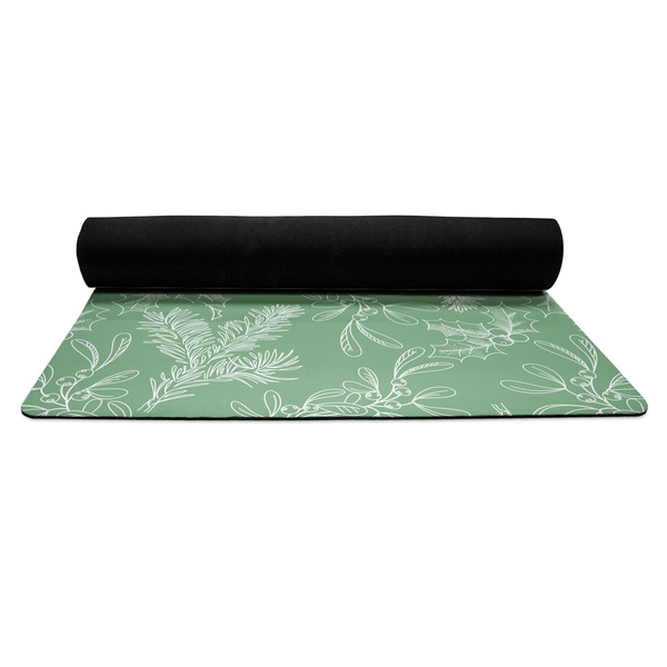 Christmas Holly Yoga Mat Rolled up Black Rubber Backing