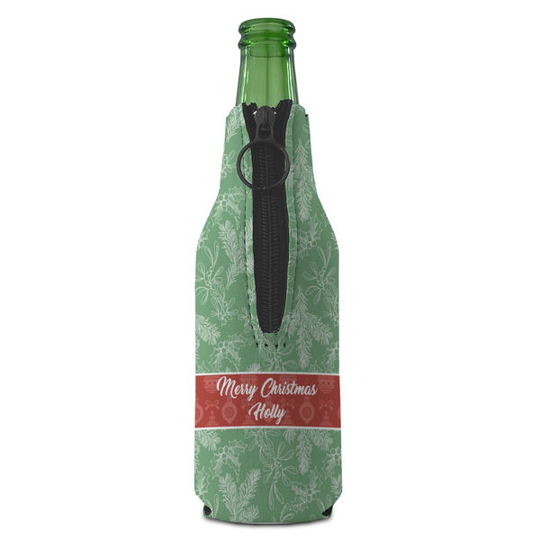 Christmas Holly Zipper Bottle Cooler - BACK (bottle)