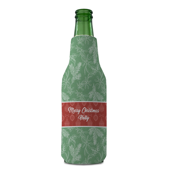 Christmas Holly Zipper Bottle Cooler - FRONT (bottle)