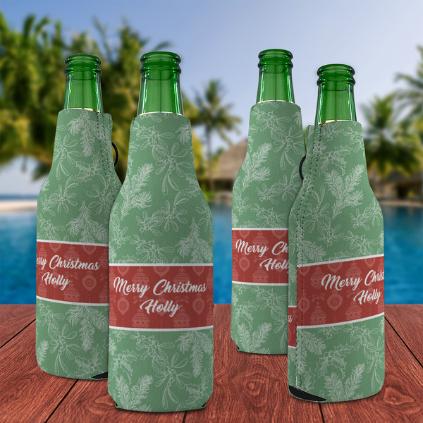 Christmas Holly Zipper Bottle Cooler - Set of 4 - LIFESTYLE