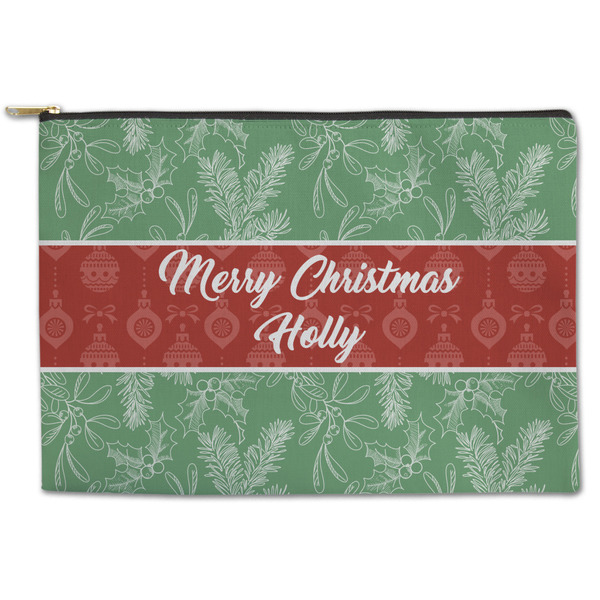 Custom Christmas Holly Zipper Pouch - Large - 12.5"x8.5" (Personalized)