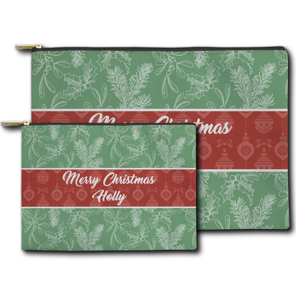 Christmas Holly Zippered Pouches - Size Comparison