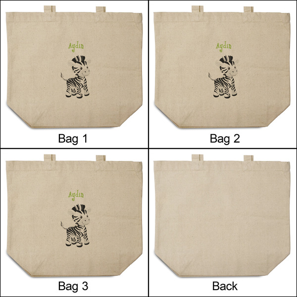 Safari 3 Reusable Cotton Grocery Bags - Front & Back View