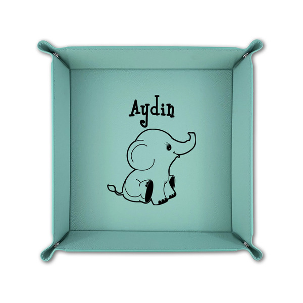Safari 6" x 6" Teal Leatherette Snap Up Tray - FOLDED UP