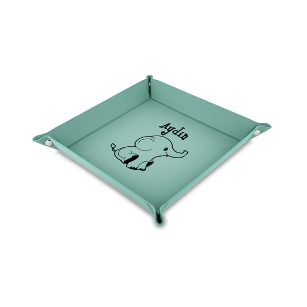 Custom Safari 6" x 6" Teal Faux Leather Valet Tray (Personalized)