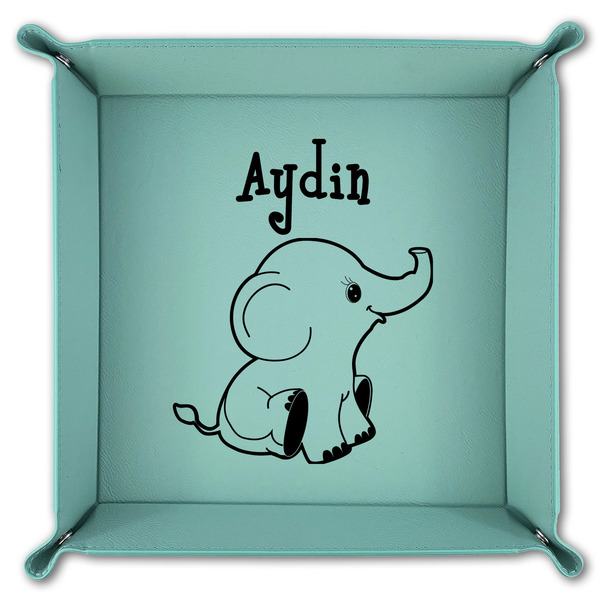 Safari 9" x 9" Teal Leatherette Snap Up Tray - FOLDED