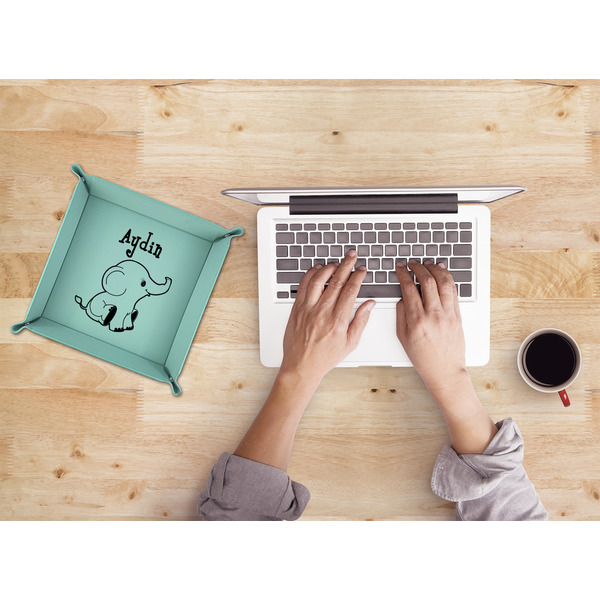 Safari 9" x 9" Teal Leatherette Snap Up Tray - LIFESTYLE