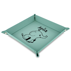 Safari 9" x 9" Teal Faux Leather Valet Tray (Personalized)