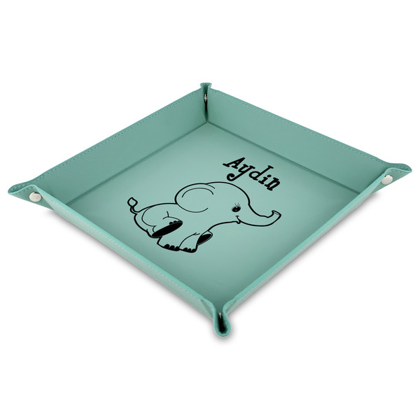 Custom Safari 9" x 9" Teal Faux Leather Valet Tray (Personalized)