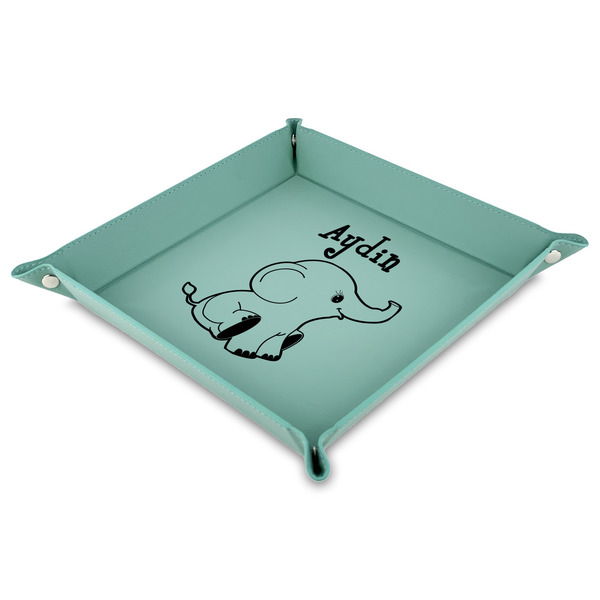Custom Safari Faux Leather Dice Tray - 9" x 9"  - Teal (Personalized)