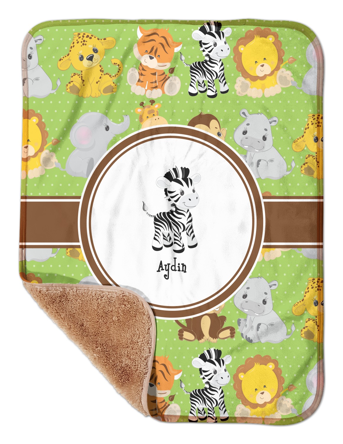 Custom Safari Sherpa Baby Blanket 30" x 40" w/ Name or Text
