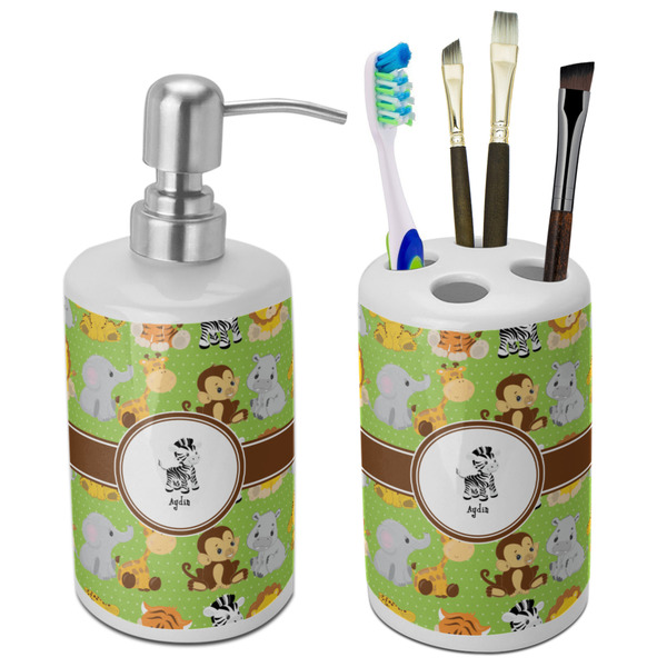 Custom Safari Ceramic Bathroom Accessories Set (Personalized)