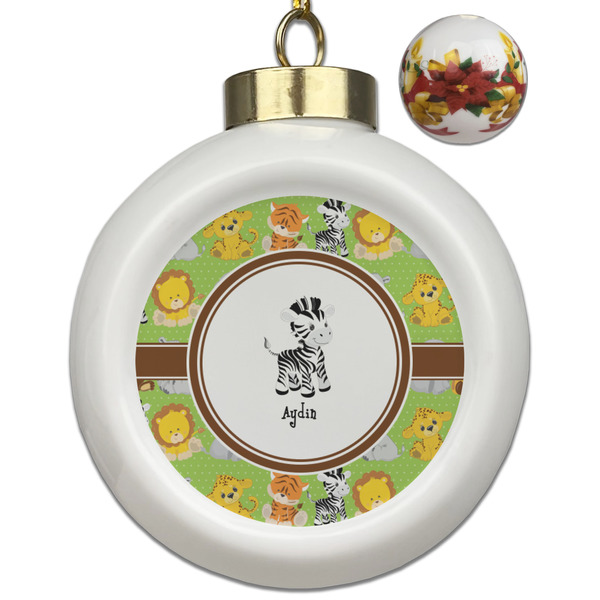Custom Safari Ceramic Ball Ornaments - Poinsettia Garland (Personalized)