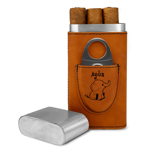 Custom Safari Cigar Case with Cutter - Rawhide - Single Sided (Personalized)
