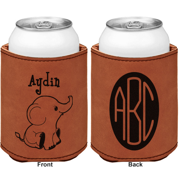 Safari Cognac Leatherette Can Sleeve - Double Sided Front and Back