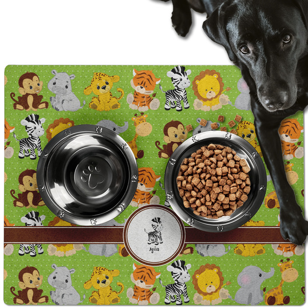 Custom Safari Dog Food Mat - Large w/ Name or Text