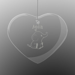 Safari Engraved Glass Ornament - Heart (Personalized)
