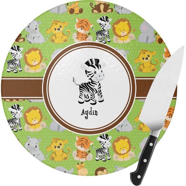 Custom Safari Round Glass Cutting Board - Medium (Personalized)