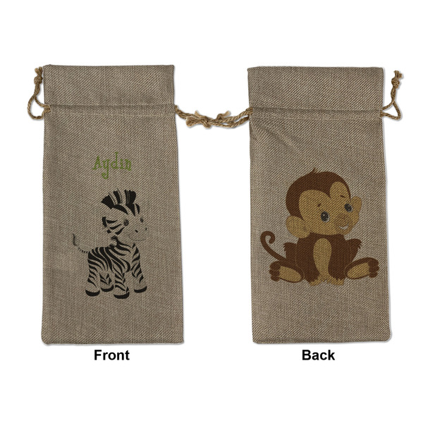 Custom Safari Large Burlap Gift Bag - Front & Back (Personalized)