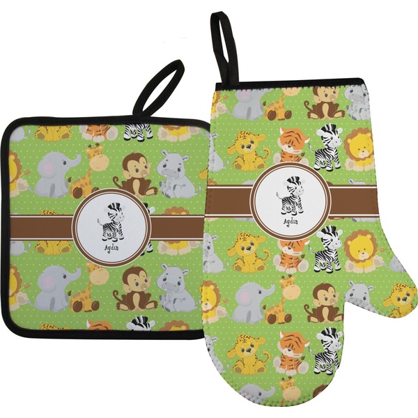 Custom Safari Oven Mitt & Pot Holder Set w/ Name or Text