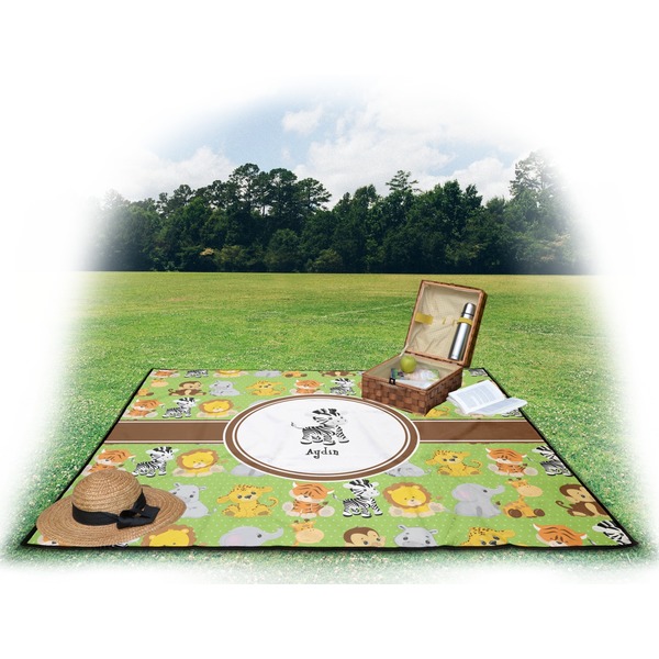 Safari Picnic Blanket - with Basket Hat and Book - in Use