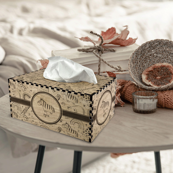 Safari Rectangle Tissue Box Covers - Wood - In Context