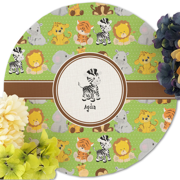 Safari Round Linen Placemats - Front (w flowers)