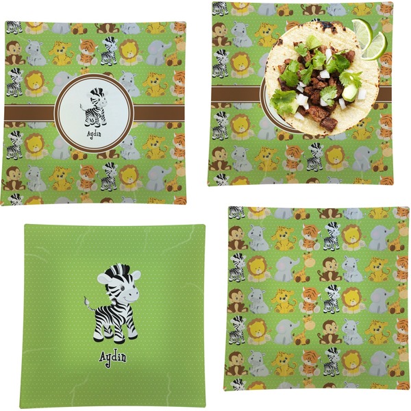 Custom Safari Set of 4 Glass Square Lunch / Dinner Plate 9.5" (Personalized)