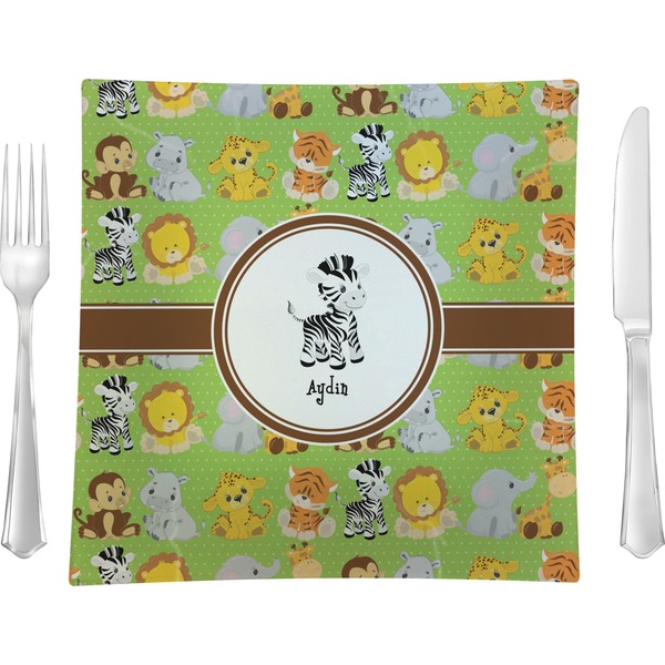 Custom Safari 9.5" Glass Square Lunch / Dinner Plate- Single or Set of 4 (Personalized)