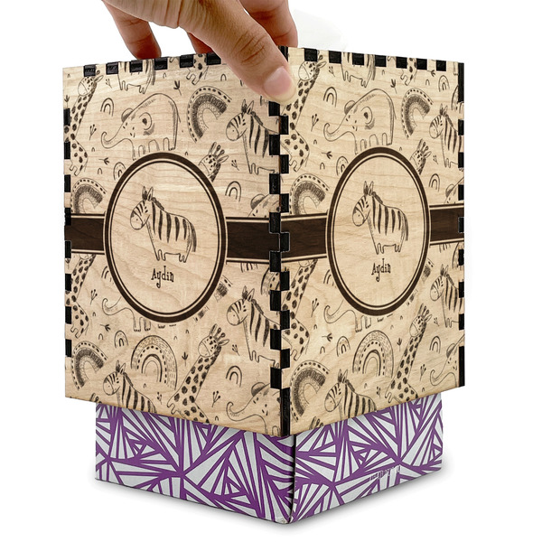 Safari Square Tissue Box Covers - Wood - with box