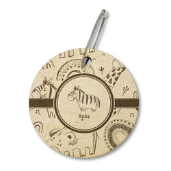 Safari Wood Luggage Tag - Round (Personalized)