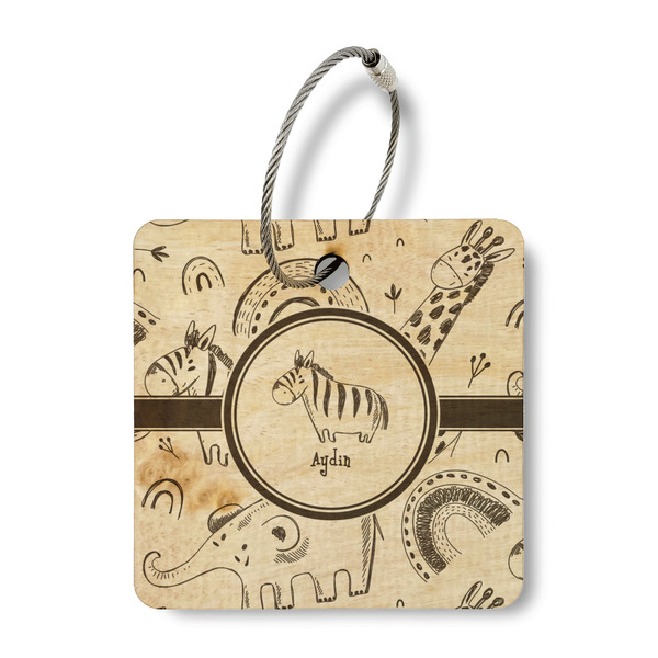 Custom Safari Wood Luggage Tag - Square (Personalized)
