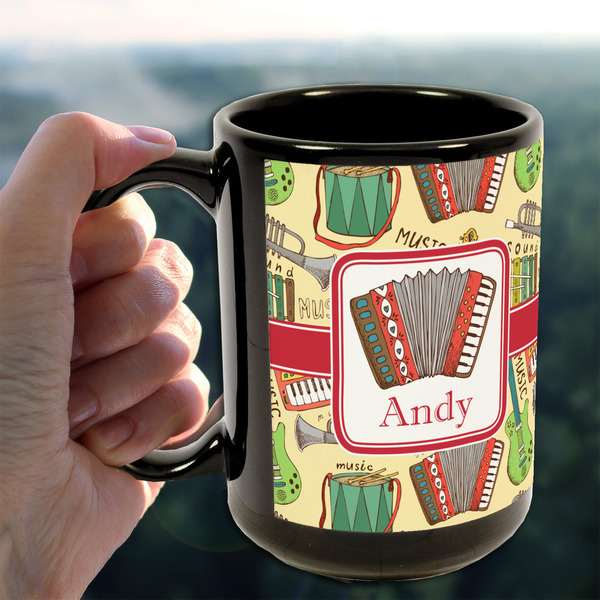 Vintage Musical Instruments 15oz. Black Mug - LIFESTYLE