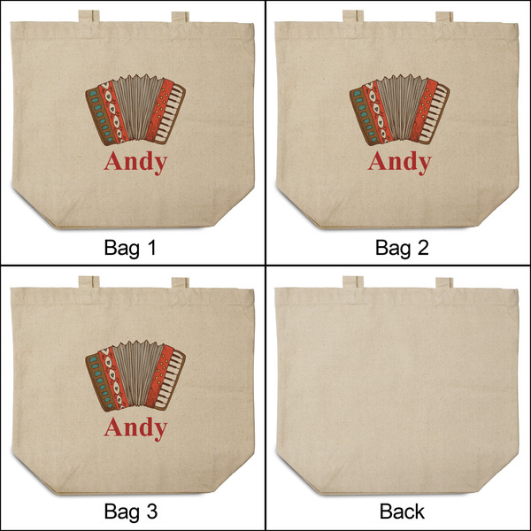 Vintage Musical Instruments 3 Reusable Cotton Grocery Bags - Front & Back View