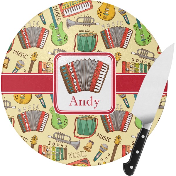 Custom Vintage Musical Instruments Round Glass Cutting Board - Small (Personalized)